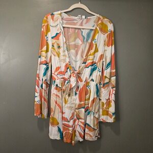 Roxy Women's Here We  Are Long Sleeve Romper Size M White Paradiso